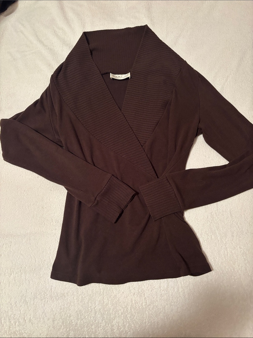 Vintage Women’s Brown Shawl-Collar Knit Cardigan